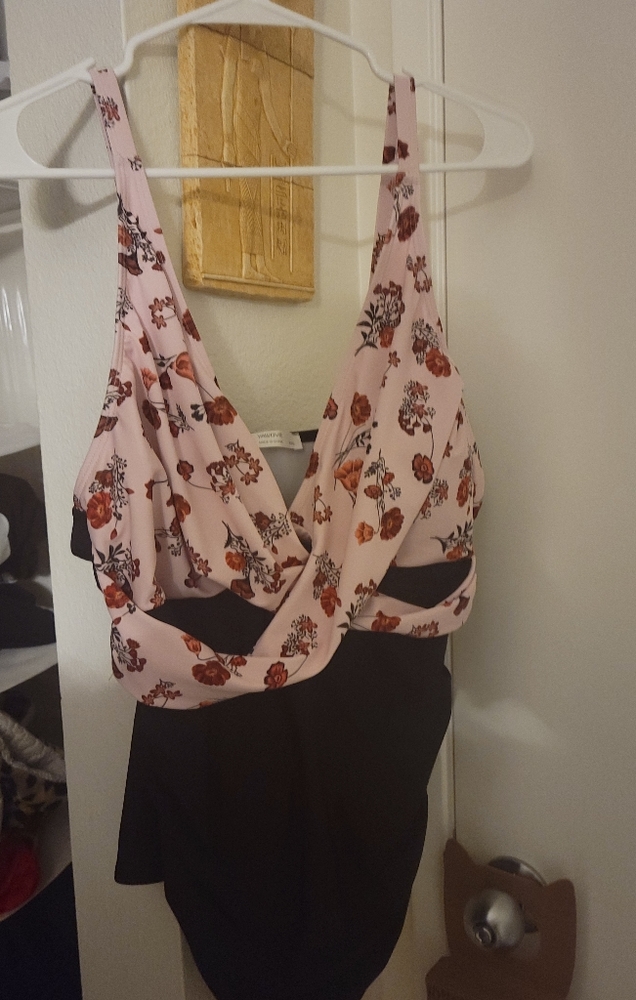 Black and Pink floral swimsuit one piece